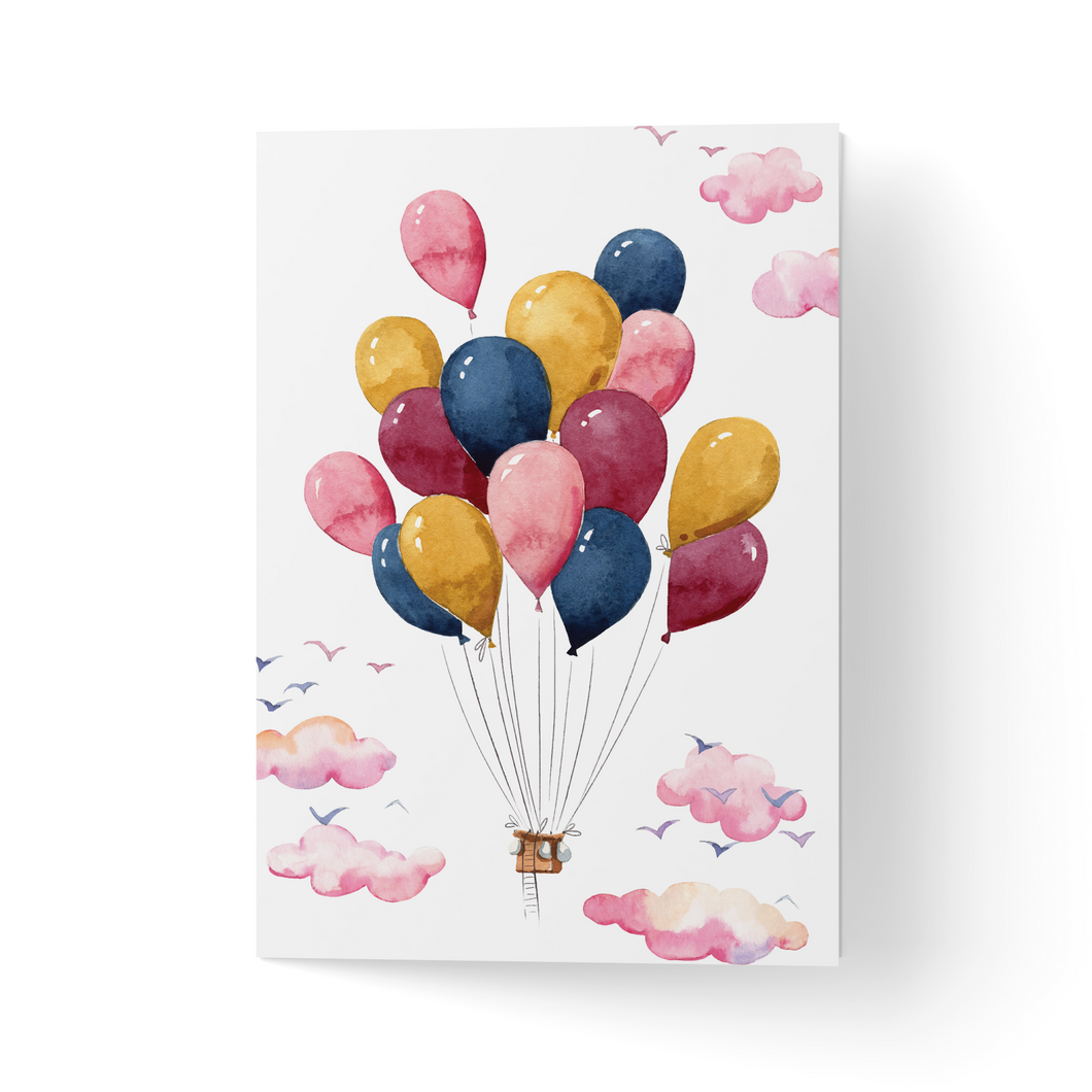 Felicitare cu plic, hartie texturata premium - baloane aniversare