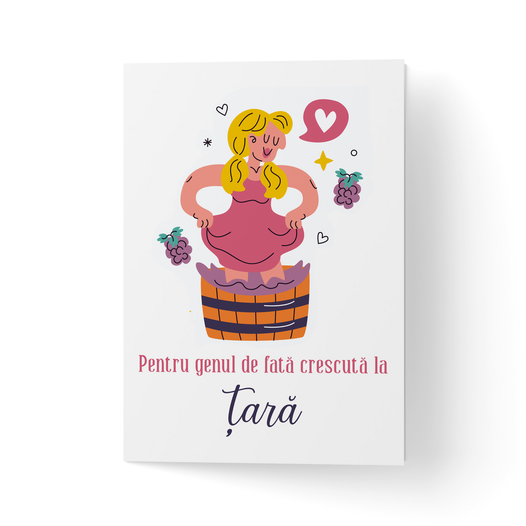 Felicitare 100% reciclata cu plic, hartie texturata premium - Fata de la tara