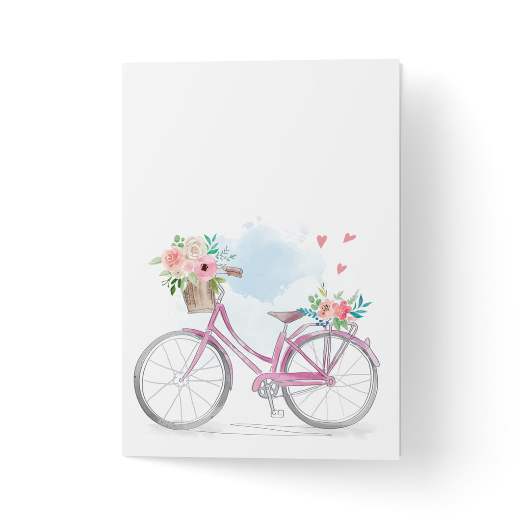 Felicitare cu bicicletă cu flori