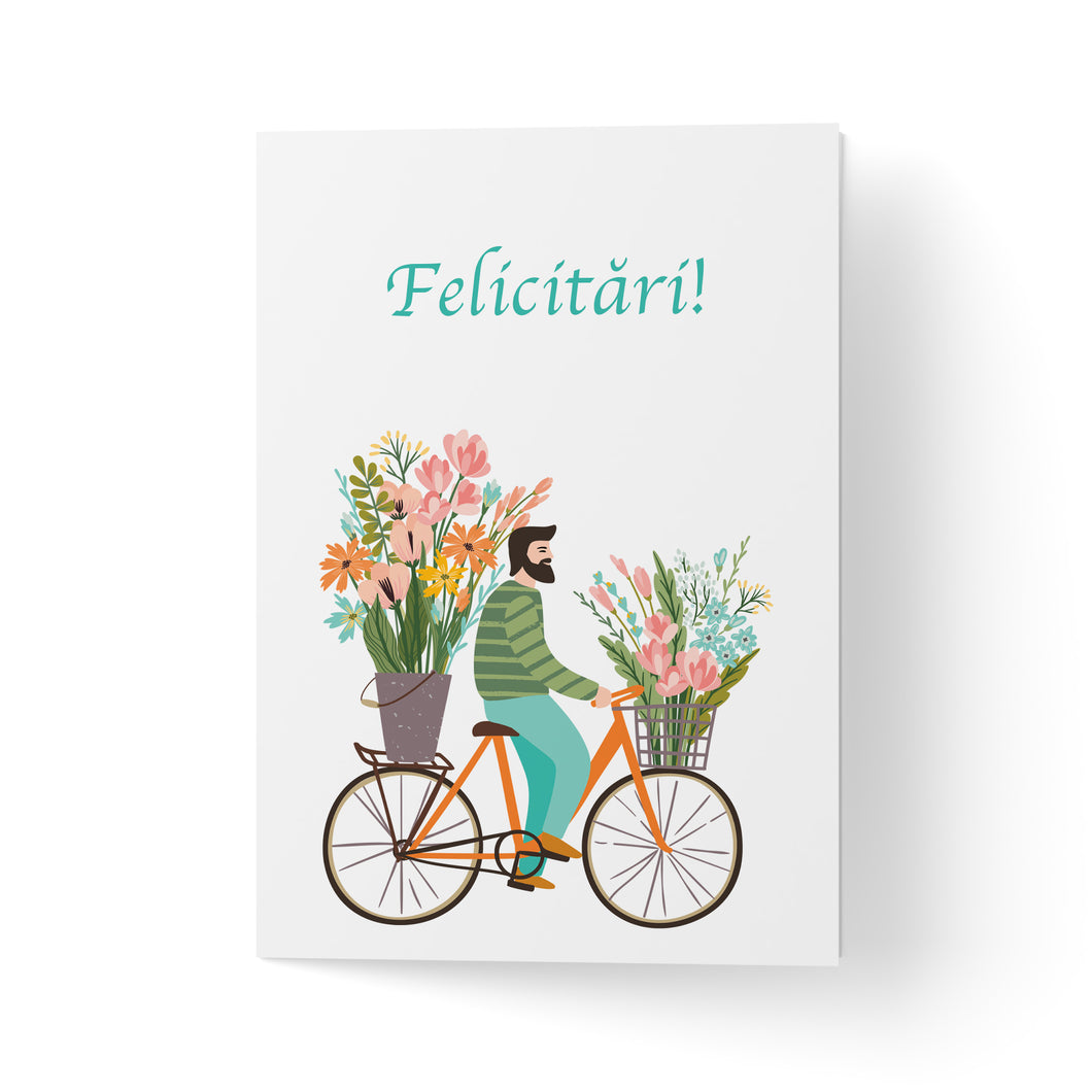 Felicitare cu flori pe bicicletă - 100% reciclată