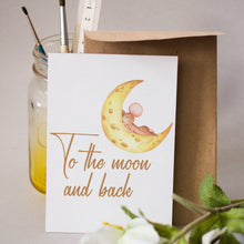 Load image into Gallery viewer, Felicitare 100% reciclata de dragoste cu soricel pe luna

