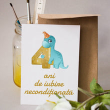 Încarcă imaginea în vizualizatorul Galerie, Felicitare zi de nastere 4 ani cu dinozaur
